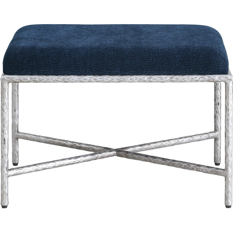 Banc en tissu Iyania Chenille, Tissu chenille bleu marine, Argent argent