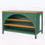 Charmant îlot de cuisine de style campagnard de 56 pouces avec rangement ouvert, plateau en bois d'hévéa et élégante arche en vert