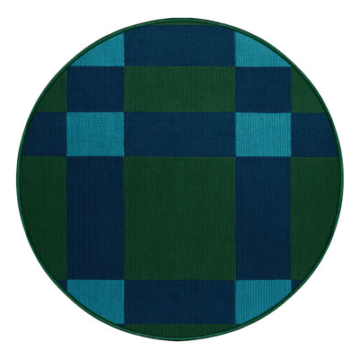 Machine Washable Checkered Green Area Rug