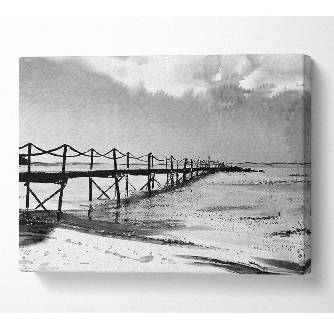 White Sand Pier Black And White - Leinwanddrucke auf Leinwand