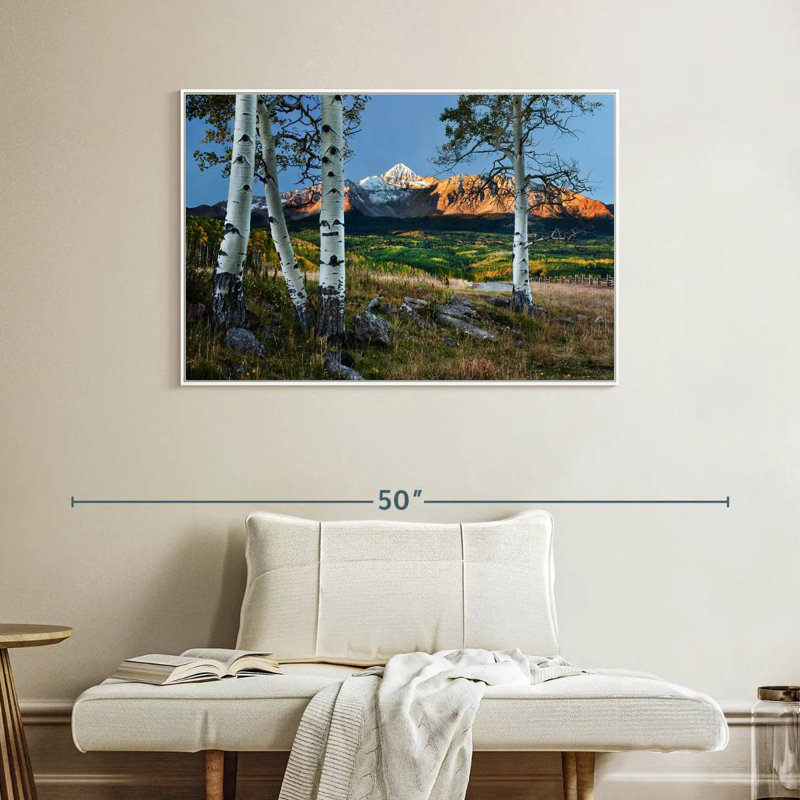 Wilson Wilson avec trembles au premier plan, Cadre flottant blanc, 40 po x 27 po