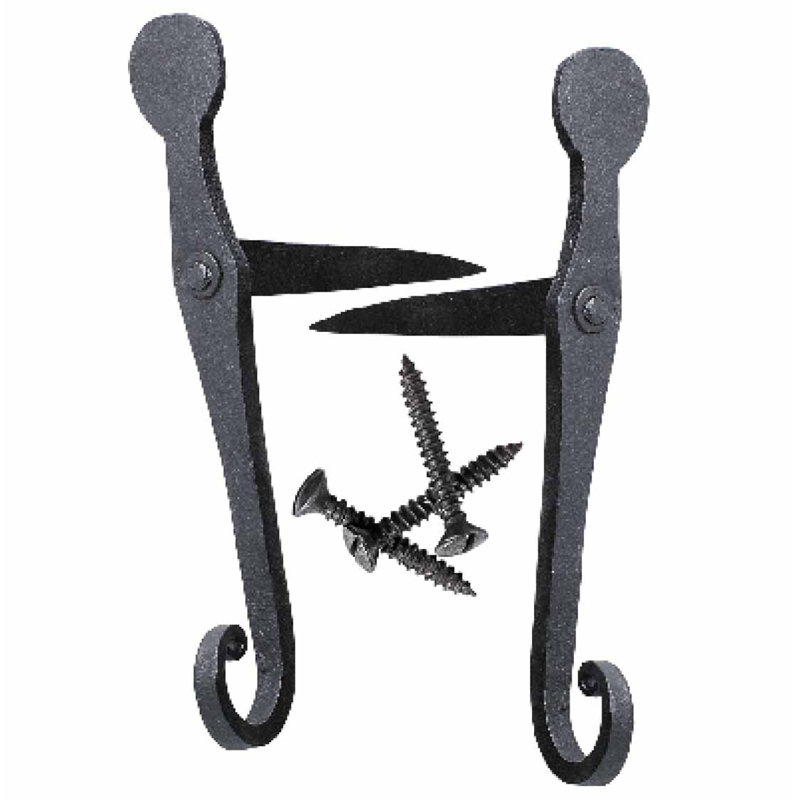 Black Shutter Dog Holders 7" L Wrought Iron Rat Tail Shaped Masonry Mount (Set of 2)