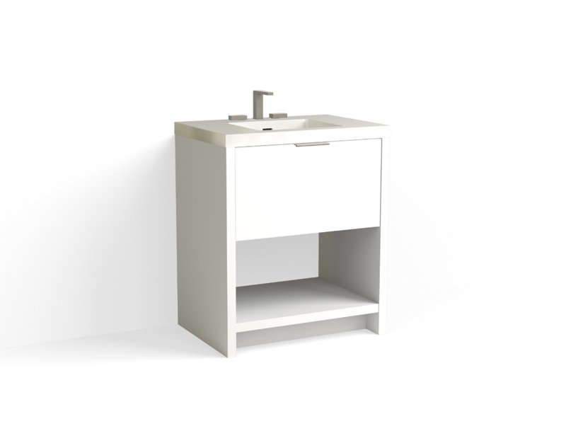 Vista 30" W Freestanding Single Bathroom Vanity, 8" Widespread, White Gloss, White Nanomatte/Satin Nickel