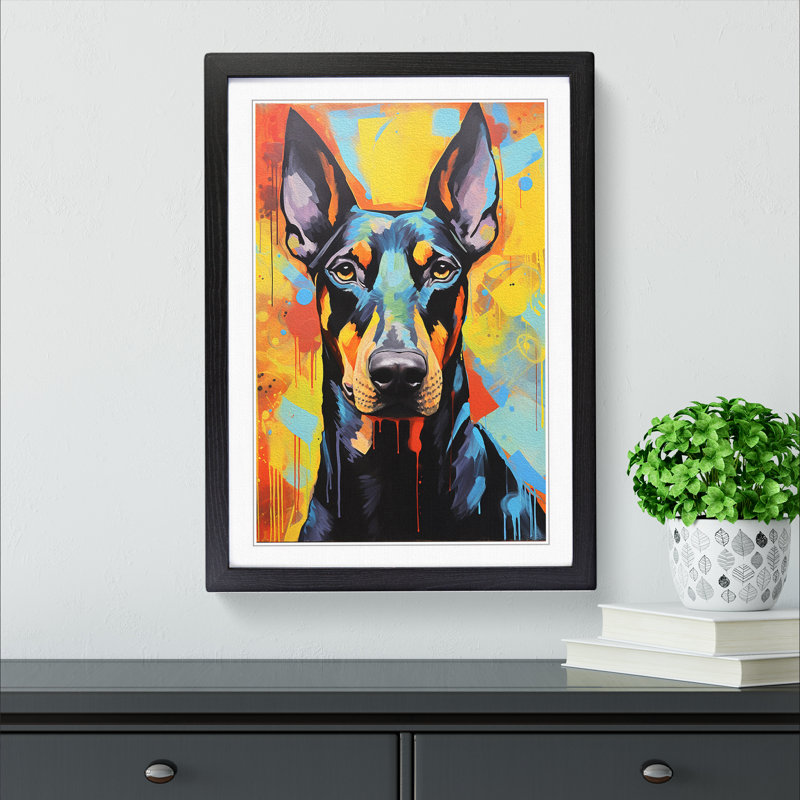 Doberman Expressionism - Single Picture Frame Print on Wood, Black Framed, 46cm H x 34cm W