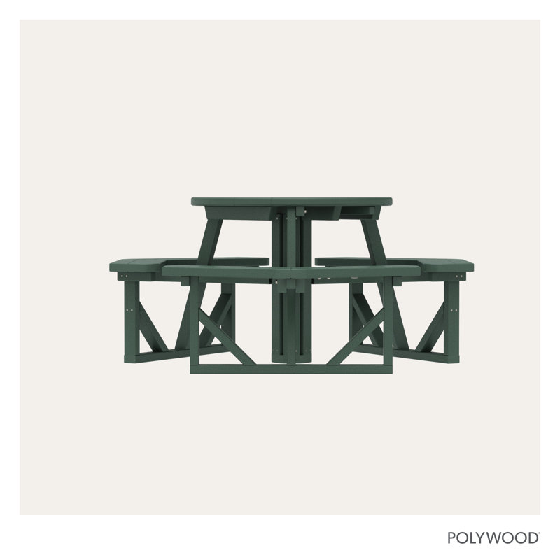 POLYWOOD Park 36" Round Picnic Table, Green