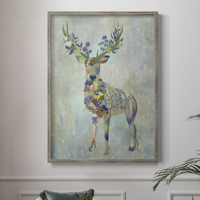 Fantastic Florals Deer, Full Framed Print - Solid Wood