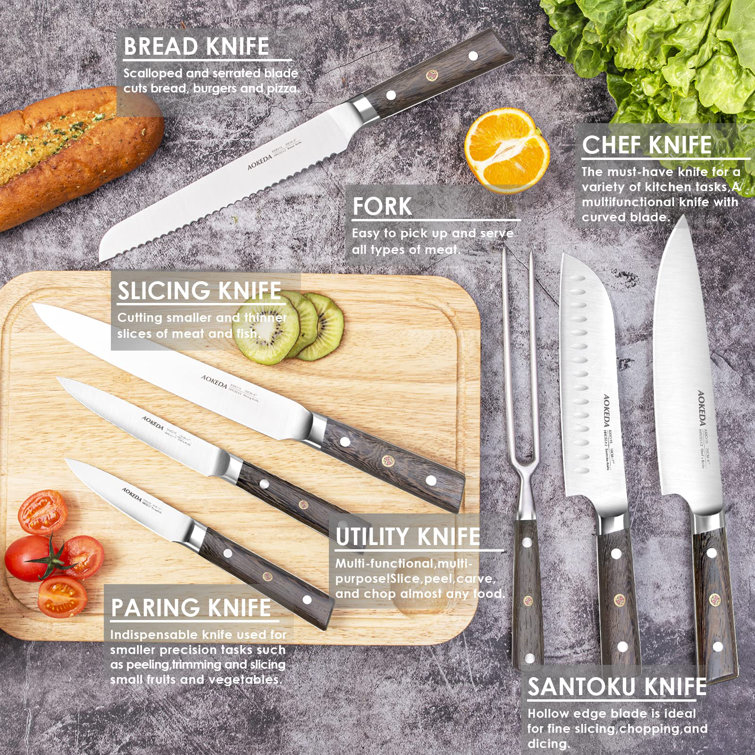 AOKEDA 16-Piece Kitchen Knife Set with Block,High Carbon German