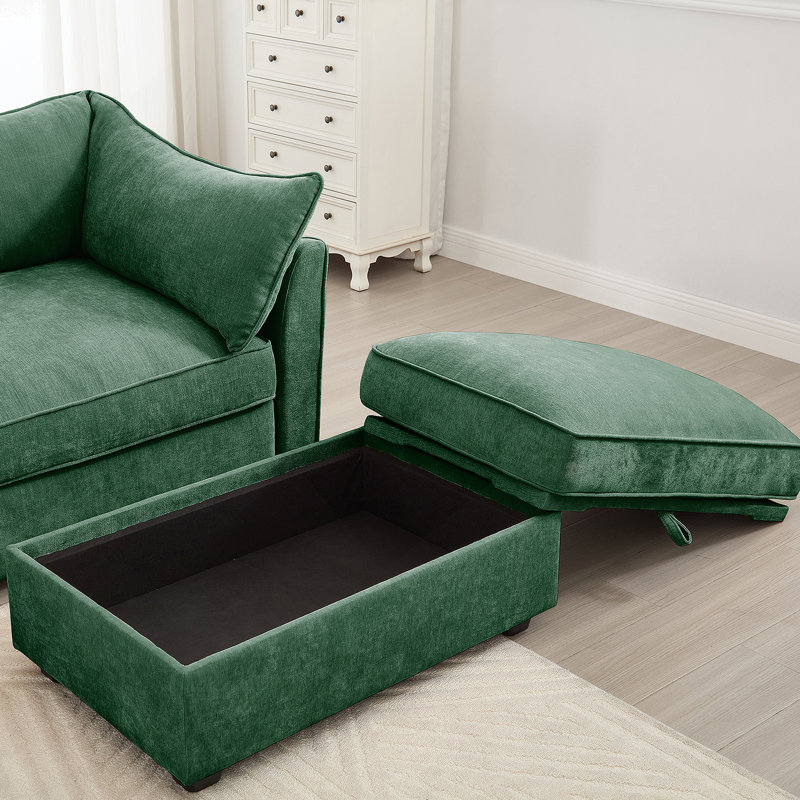 Canapé modulaire en L à 3 places avec repose-pieds mobile, siège large et profond confortable, tissu chenille, vert, Vert