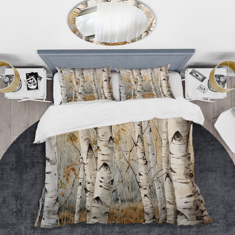 Ensemble de housse de couette beige et argenté Birch Tree Beauty III - Tree Birch