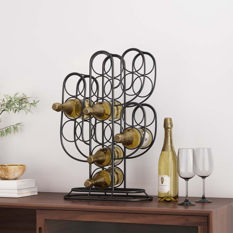 Tabletop Wine Rack In Black Metal With Cactus Design, 13 Bottle Capacity