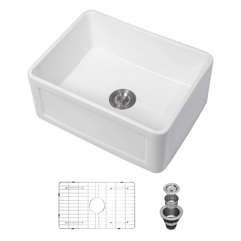 Évier de cuisine rectangulaire en céramique blanc à cuve simple 24 po