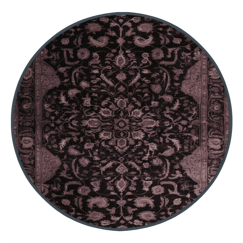 Tapis noir Tabriz lavable à la machine, Rond 5 pi