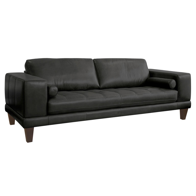 Canapé à accoudoirs arrondis en cuir véritable 93,7 po Randolph, Cuir véritable noir
