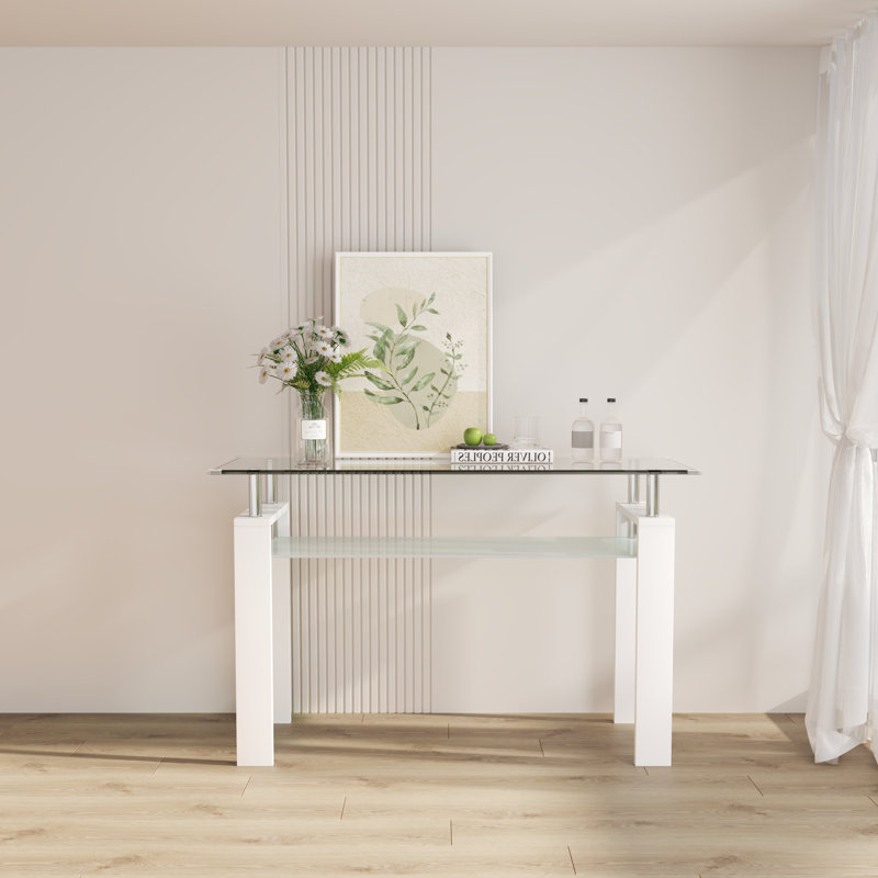 Mildura 47.2'' Glass Top Console Table, White