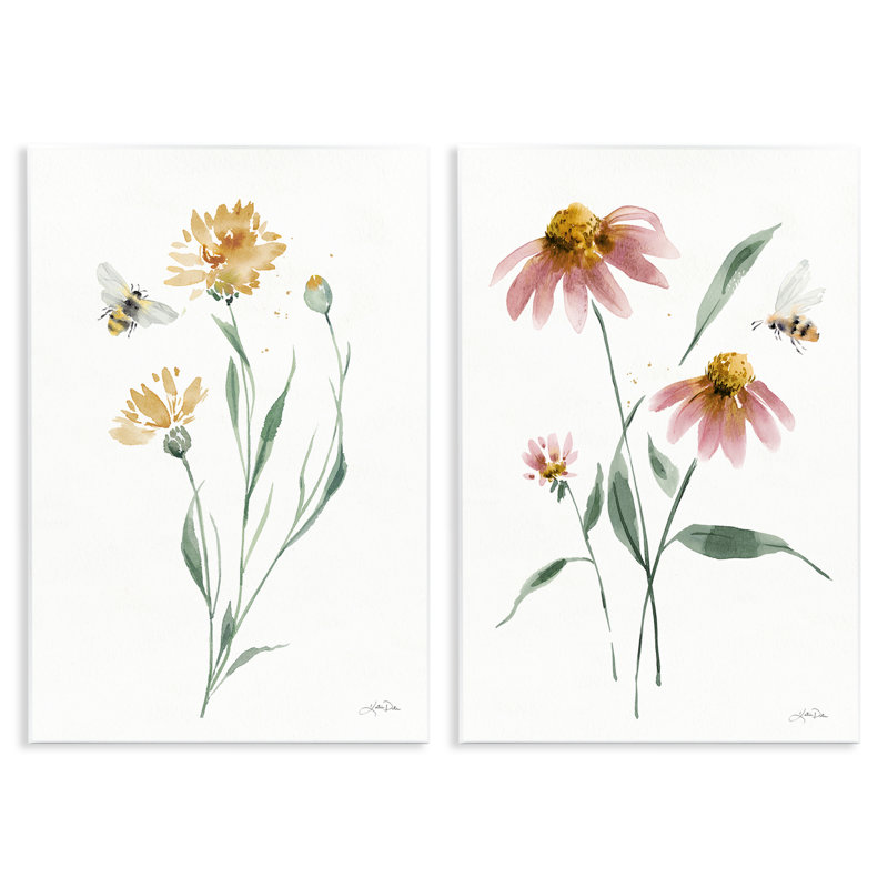 «Flower Stem Bees», ensemble de 2 plaques murales par Katrina Pete, H 15 po x l 10 po