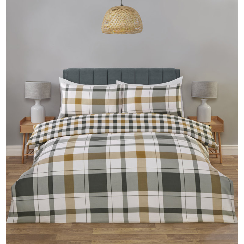 Braemar Check Polyester Plaid Duvet Cover Set, Double Duvet Cover + 2 Pillowcases