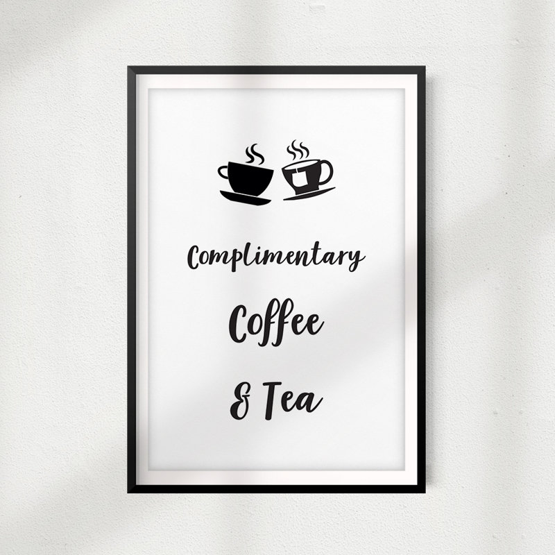 Compliment café et thé - Reproduction d'art textuel sur papier encadré, H 7 po x l 5 po x P 0,05 po