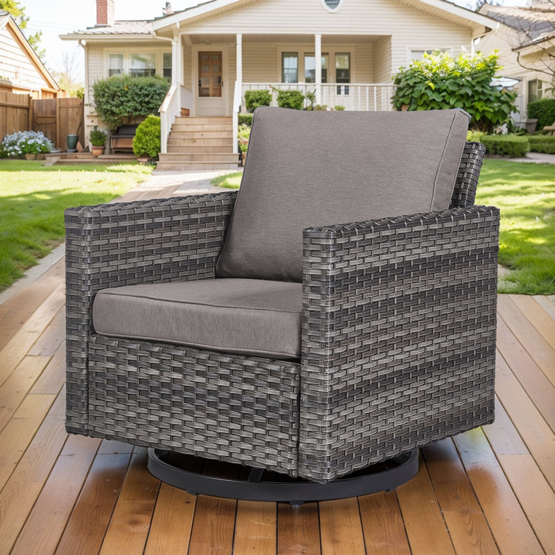 Nazime Swivel and Rocking Wicker Outdoor Lounge Chair, Gray, Brown