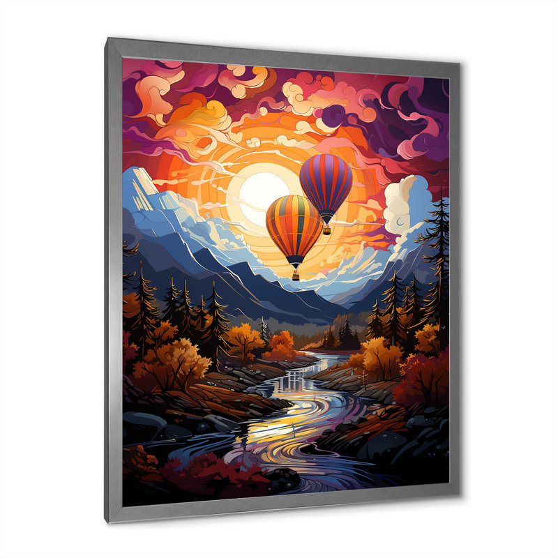 Impression sur toile «Orange Hot Air Ballon Collage II», H 20 po x l 12 po x P 1 po, Cadre photo argenté