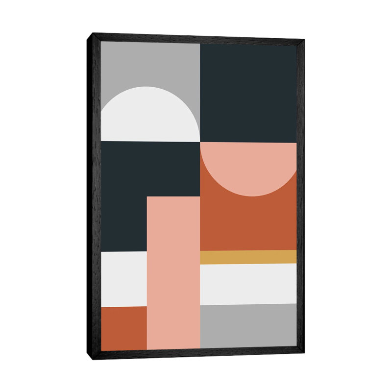 Abstract Geometric VII - Wrapped Canvas Print, Black Framed, 101.6 cm H x 66.04 cm W, Grey/Silver/Orange