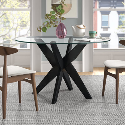 Vosburg Round Glass Top with Solid Wood Base Dining Table