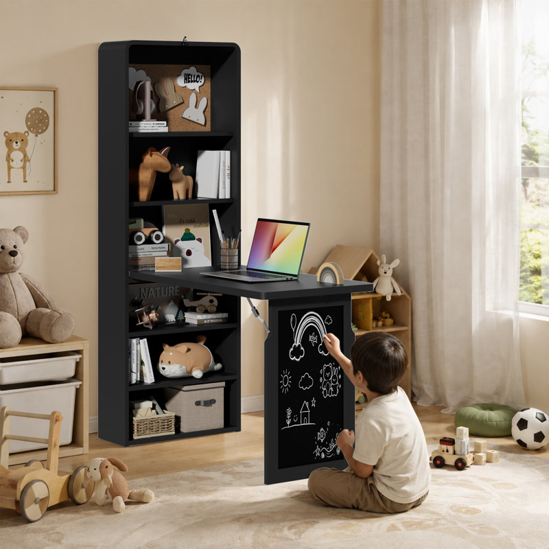 Bureau haut pliant avec tableau blanc, bureau d'ordinateur gain de place pour bureau à domicile, bureau avec prise électrique intégrée