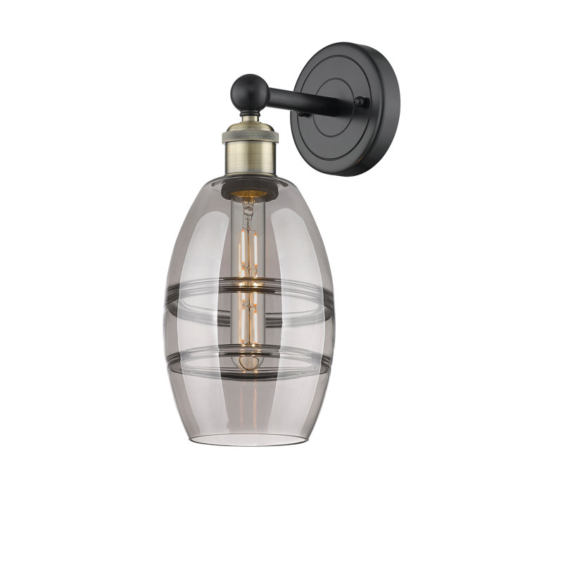 Applique murale en acier Bettylou, Gris fumée clair, H 10,38 po x l 5,88 po x P 7,44 po, Laiton antique noir