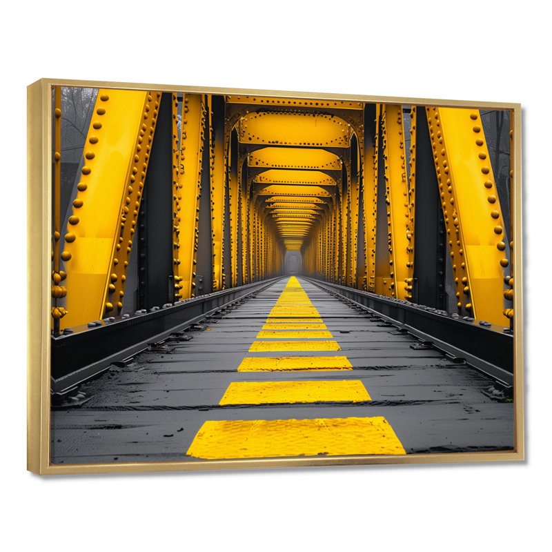 Art mural jaune et noir avec pont symphonique II - Ponts, Toile avec cadre flottant or, H 12 po x l 20 po x P 1 po