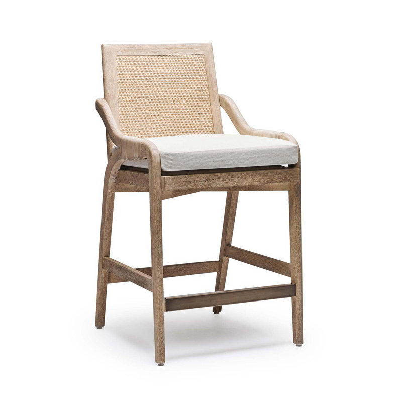 Delray Upholstered Stool, Natural/White Ceruse Frame