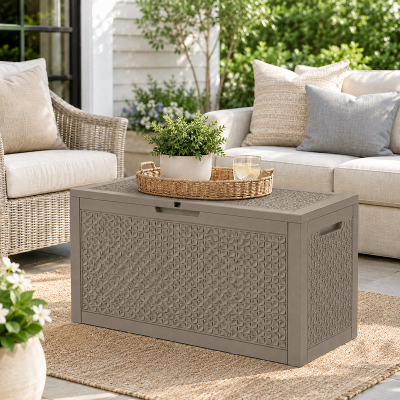100 Gallon Large Lockable Resin Deck Box, Gray
