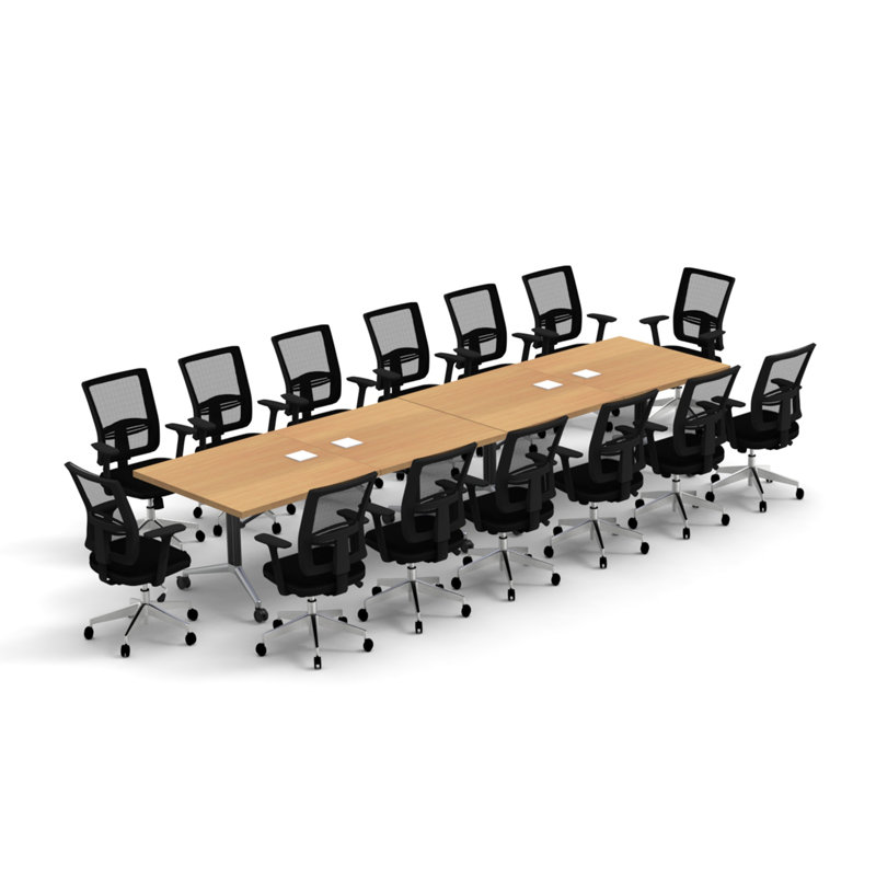 Rectangle 14 Person Flip Top 72'' L Modular Training Table and Chair Set with Casters and Modesty Panel and Cable Management