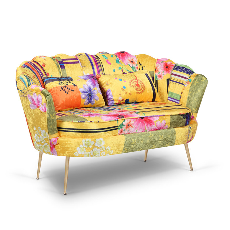 Angelicia 2 Seater Loveseat Accent Sofa, Gold Patchwork