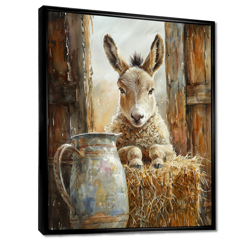 Dulcio Donkey Portrait At The Barn I - Donkey Large, art mural, Noir, Impression encadrée flottante, H 20 po x l 12 po