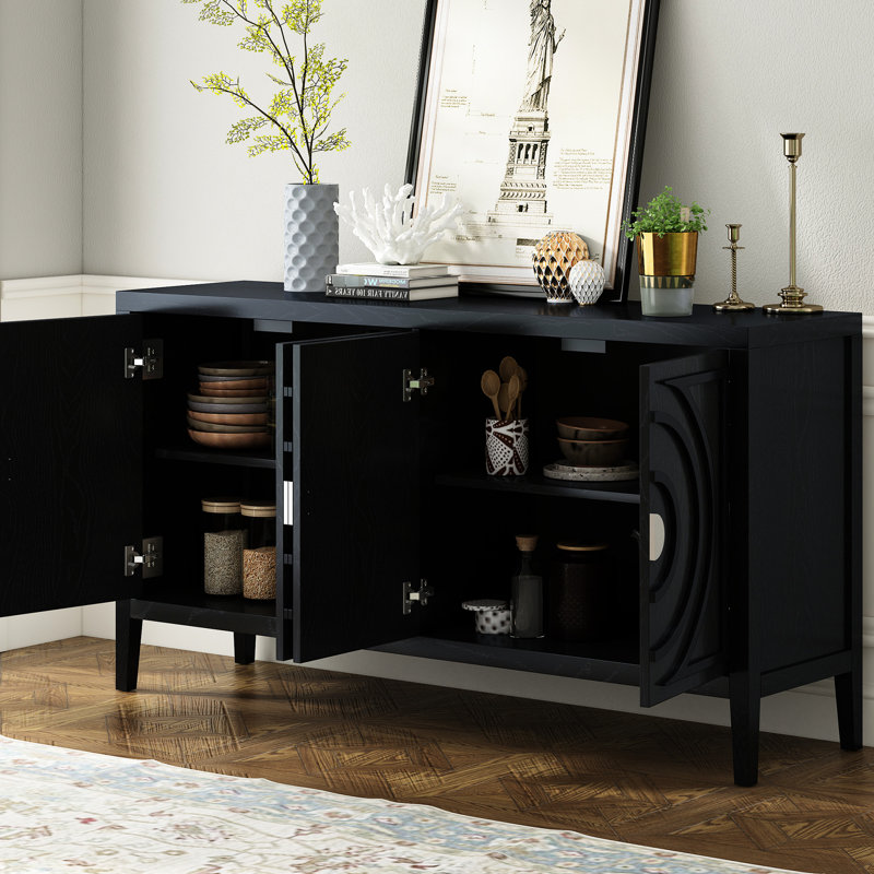 Buffet rétro noir avec tablettes réglables - Personnalise votre armoire de rangement pour augmenter la capacité de la maison