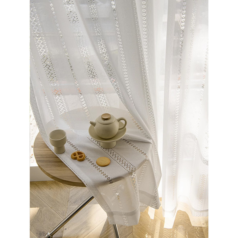 Minimalist Rod Pocket Sheer Curtain, Japanese Style Linen-Like Crochet Lace Voile, Light Filtering for Living Room, 95