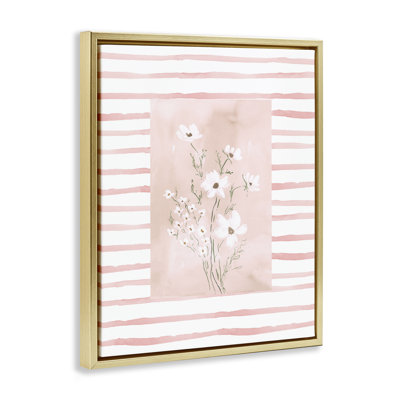 Cadre flottant White Cosmos sur rayures roses, design par Lucille Price