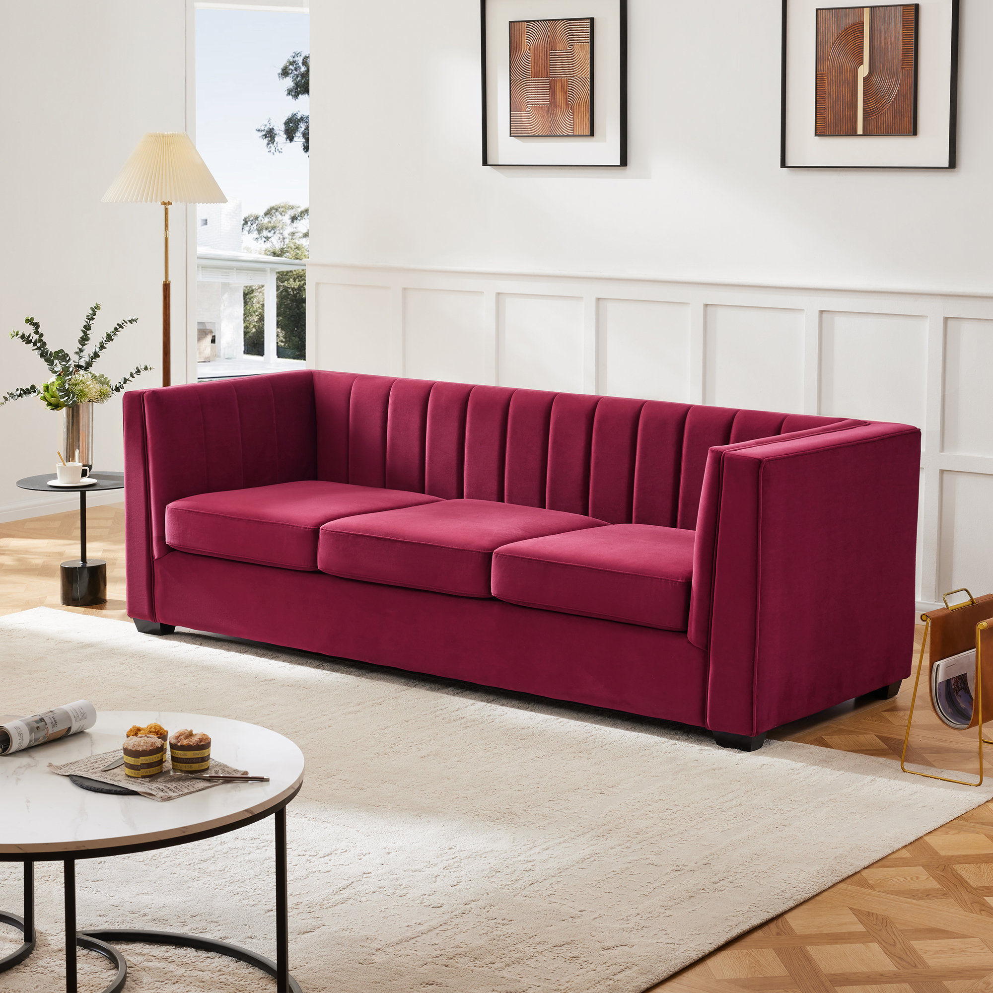 Allard Velvet Living Room Sofa, Rose Chenille