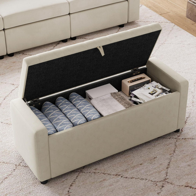 Banc de rangement rembourré Benedetto, Beige