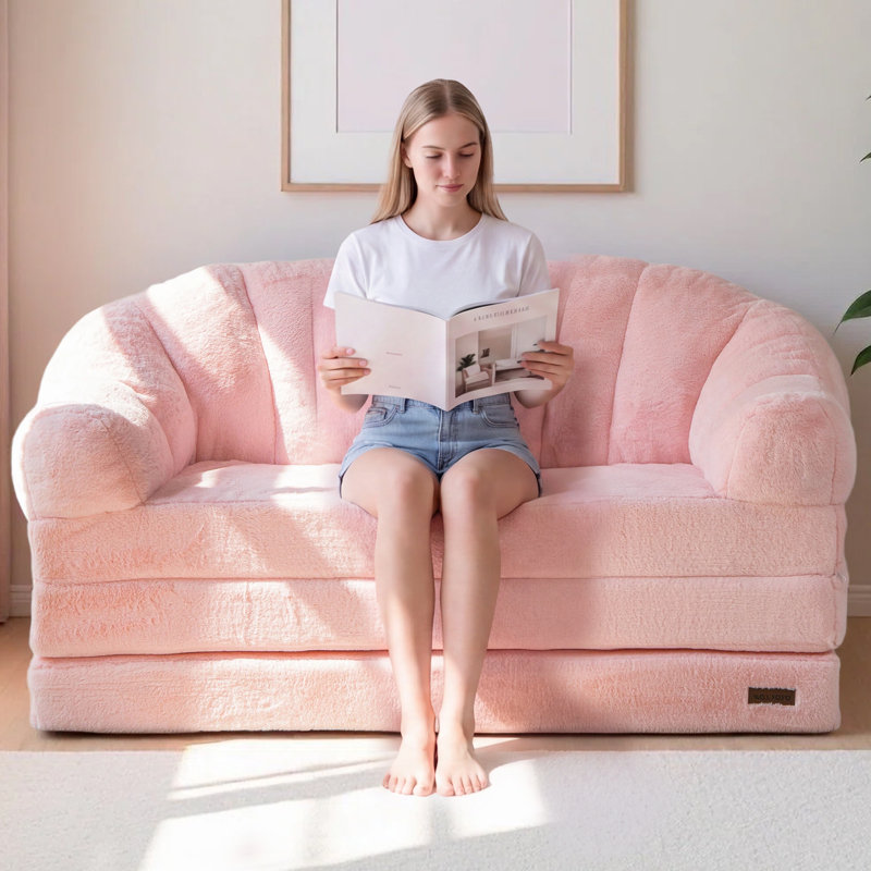 Canapé-lit 2 en 1 convertible en méridienne Comfy Bean Bag, Causeuse, Rose
