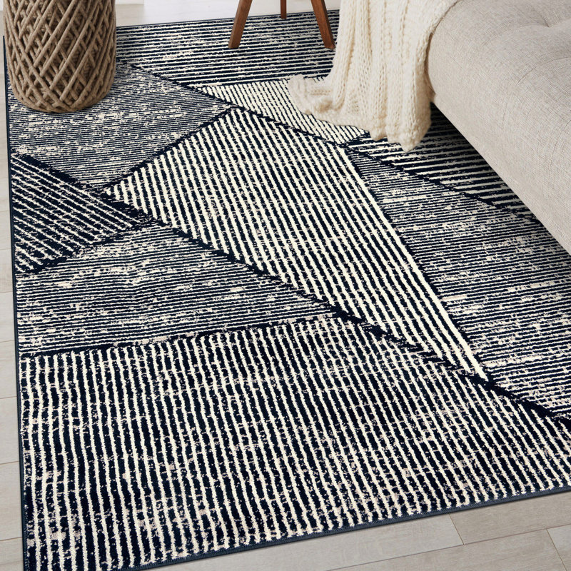 Tapis contemporain délavé à motif géométrique, Rectangle 4pi x 6 pi