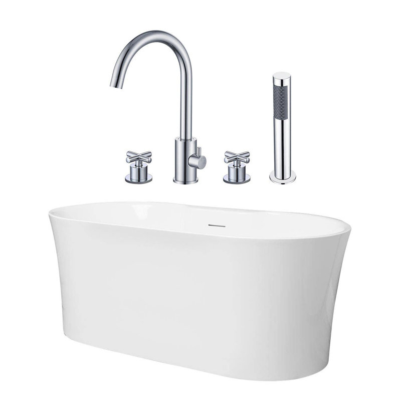 Baignoire autoportante 67 po. X 32 po. En porcelaine avec robinet, Chrome