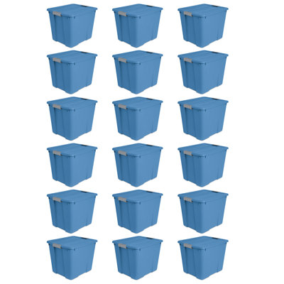 Bac à loquet 20 gallons avec poignées pour bacs de rangement pour la maison, frêne bleu (paquet de 18) Sterilite