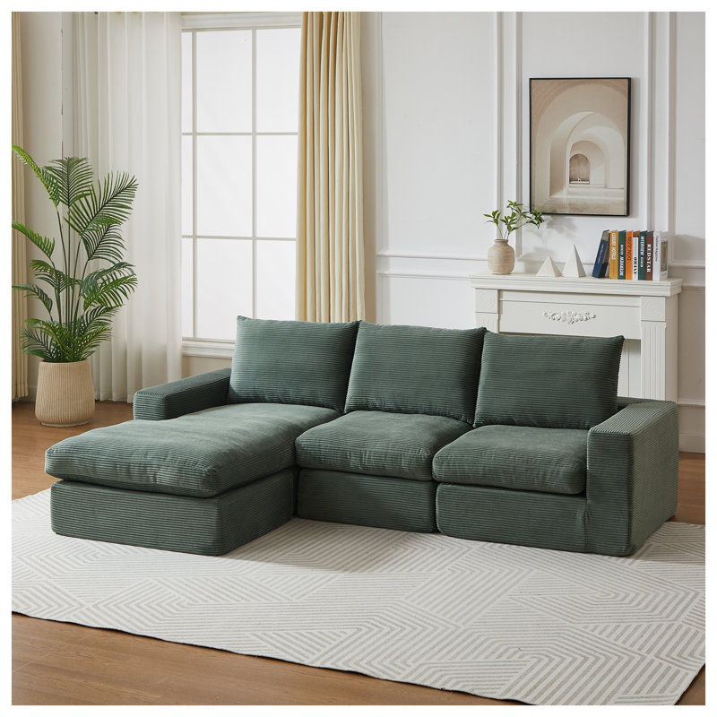 Canapé modulaire en velours côtelé de 99 pouces avec méridienne, canapé modulaire en L avec repose-pieds réversible et coussins de salon
