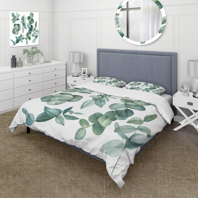 Feuilles d'eucalyptus vert foncé - ensemble de housse de couette traditionnel - microfibre de polyester
