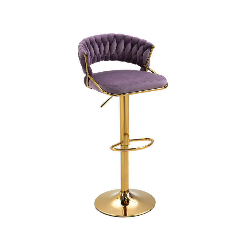Christal Height Adjustable Swivel Bar Stool, Purple, Gold