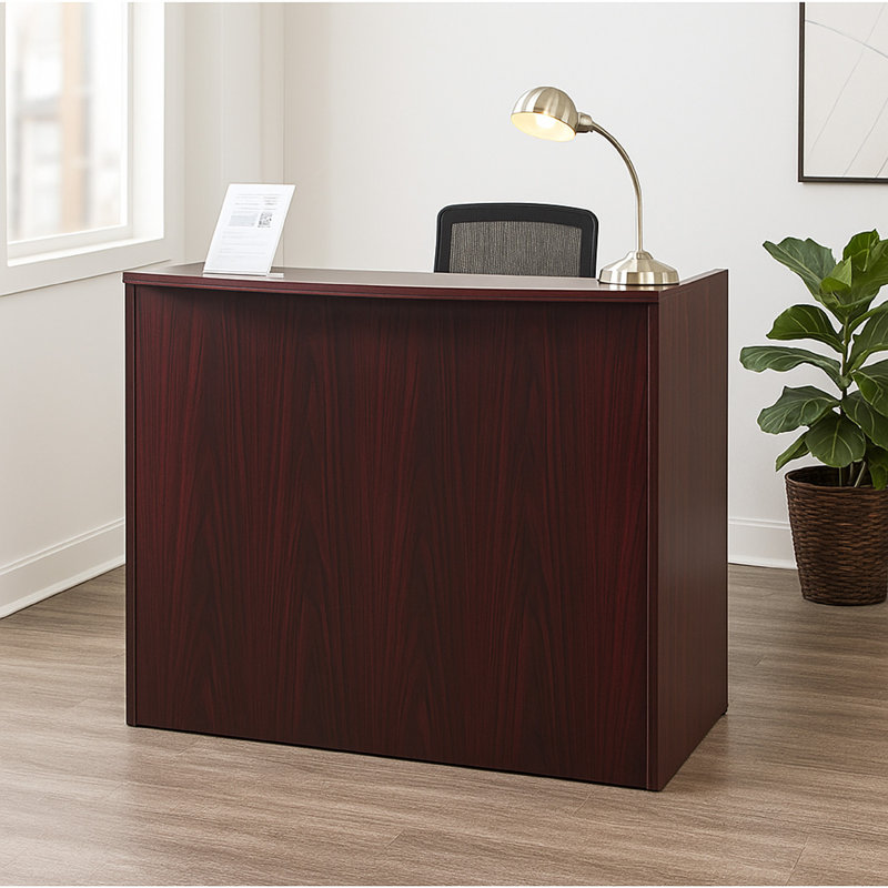Bureau de réception Jery, 48 pouces, panneau de modestie, mélamine rouge acajou, Rouge acajou, H 41,5 po x l 48 po x P 22 po