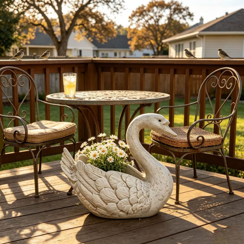 Sculpture de jardin en forme de cygne blanc en résine 12,6 po