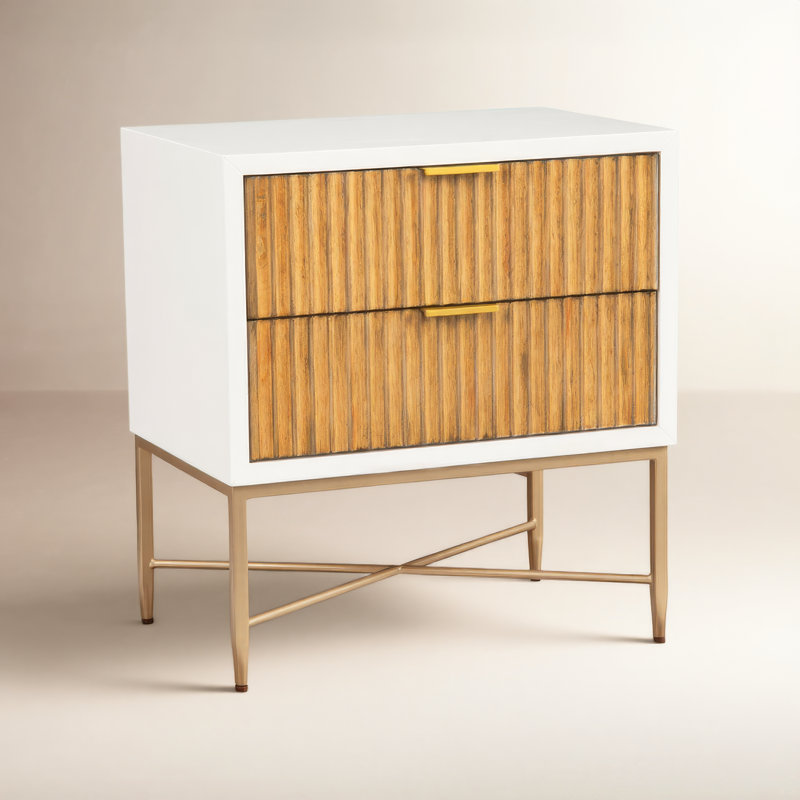 Table de chevet 2 tiroirs Giddens, Blanc