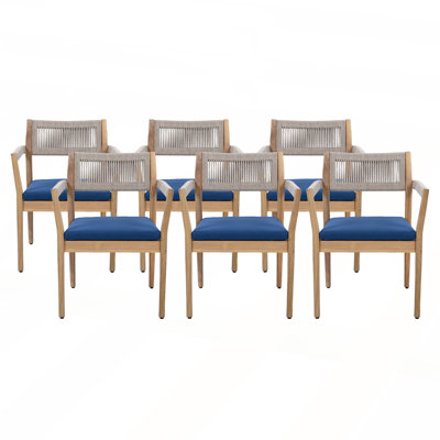 Stylish Outdoor Acacia Wood Dining Armchair with Grey Rope and Cushion, Set of 2 for Patio Comfort