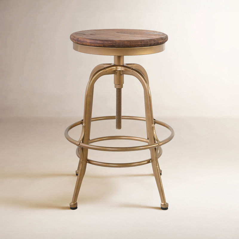 Swivel Solid Wood Adjustable Height Stool, Bronze